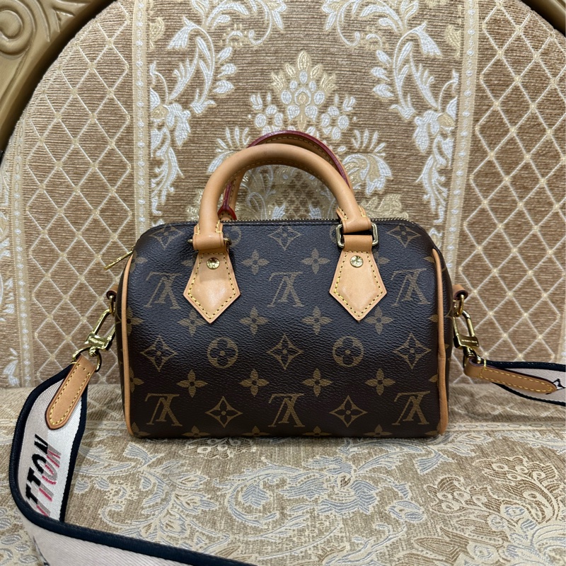 LV 原花金釦Speedy20手提斜背波士頓包M45957-1