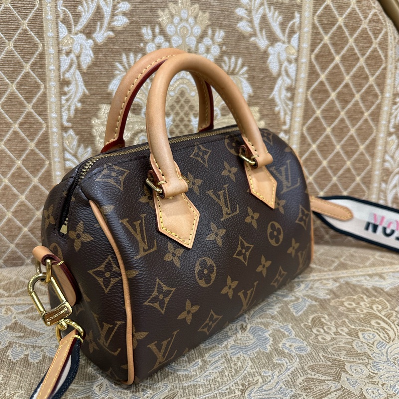 LV 原花金釦Speedy20手提斜背波士頓包M45957-2