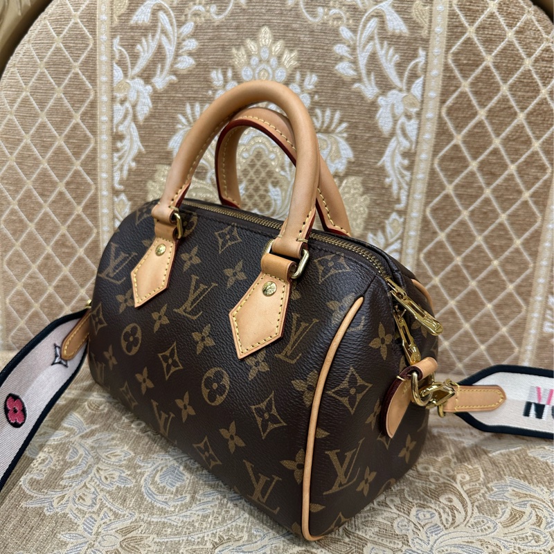 LV 原花金釦Speedy20手提斜背波士頓包M45957-3