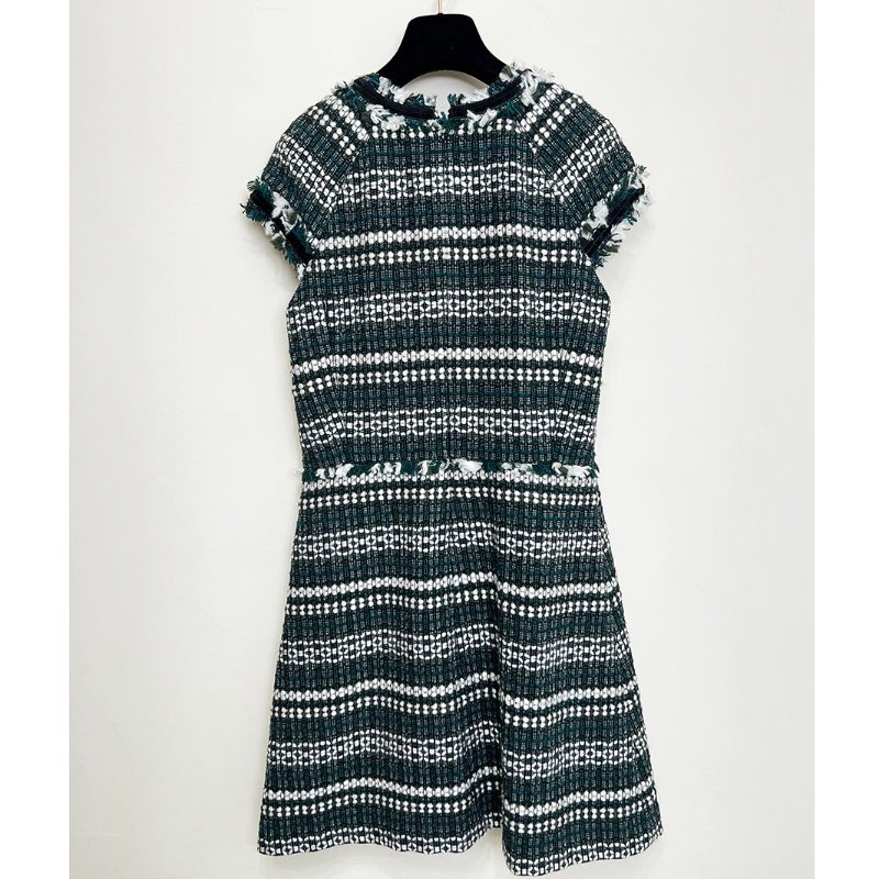 TB / TORY BURCH 英國綠條紋毛呢短袖洋裝 6/M-2