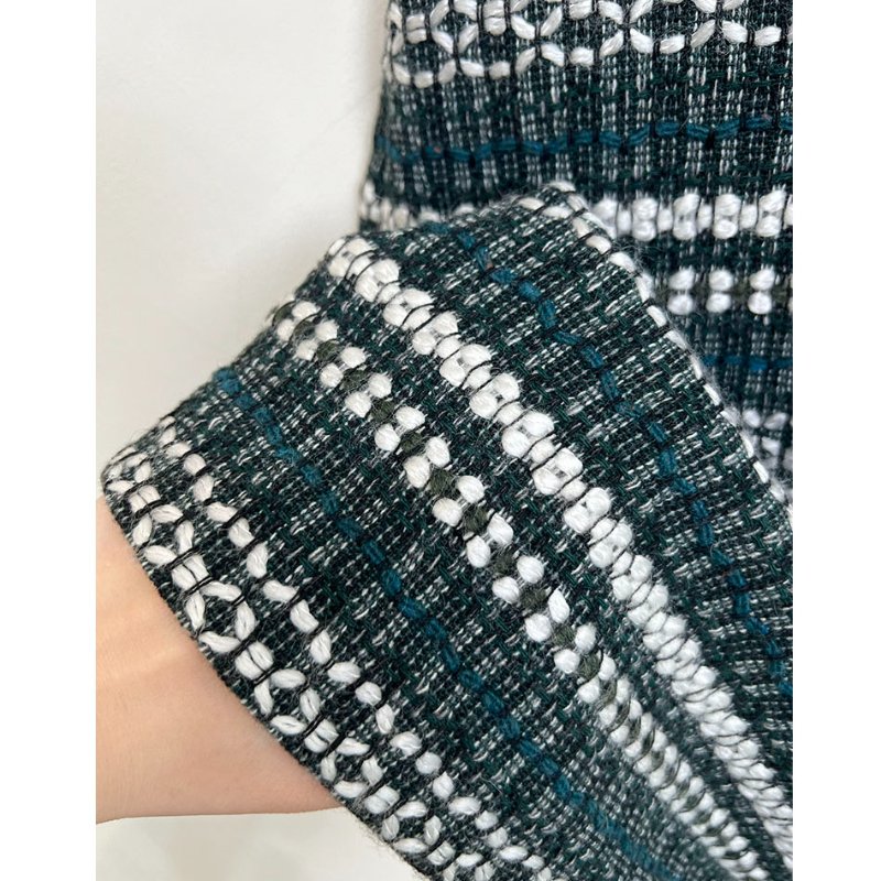 TB / TORY BURCH 英國綠條紋毛呢短袖洋裝 6/M-7