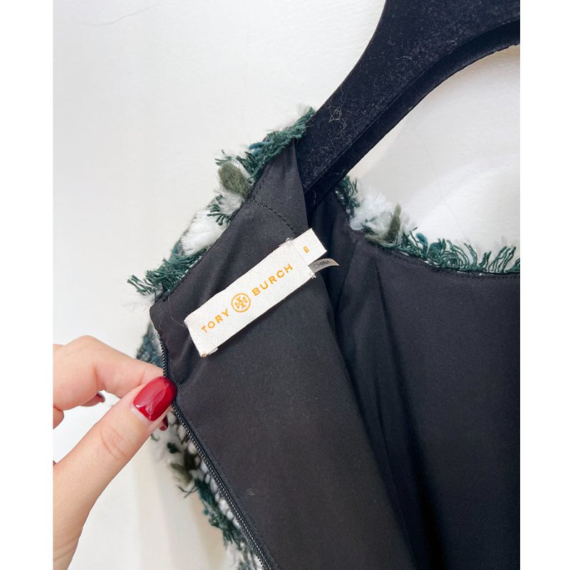 TB / TORY BURCH 英國綠條紋毛呢短袖洋裝 6/M-8