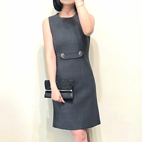 TB / TORY BURCH 鐵灰大圓釦商務洋裝 4/36