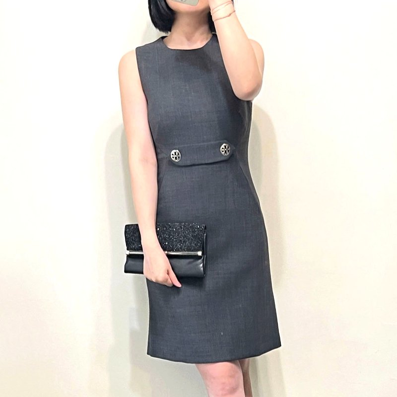 TB / TORY BURCH 鐵灰大圓釦商務洋裝 4/36-0