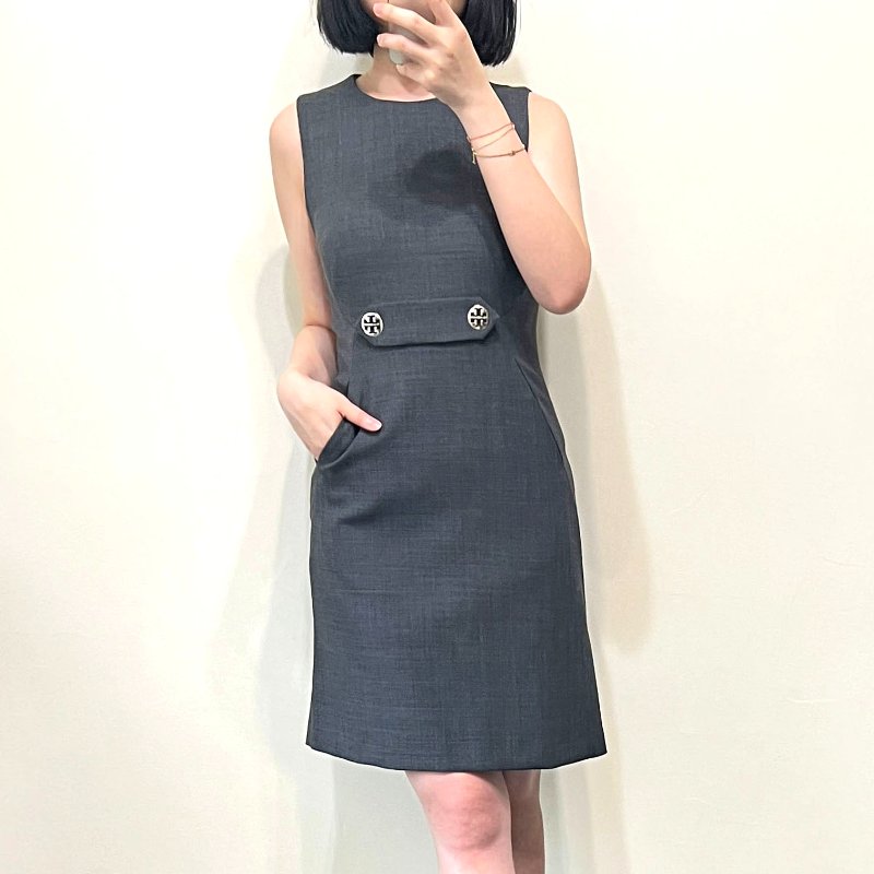 TB / TORY BURCH 鐵灰大圓釦商務洋裝 4/36-2