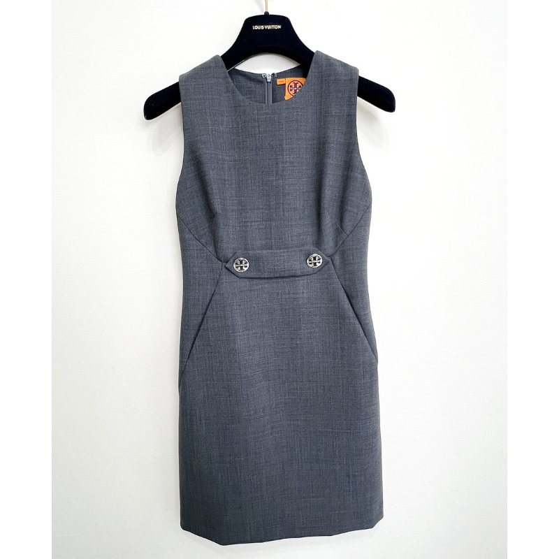 TB / TORY BURCH 鐵灰大圓釦商務洋裝 4/36-5