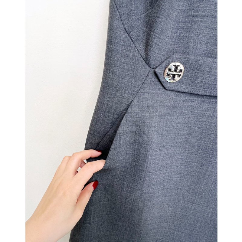 TB / TORY BURCH 鐵灰大圓釦商務洋裝 4/36-6