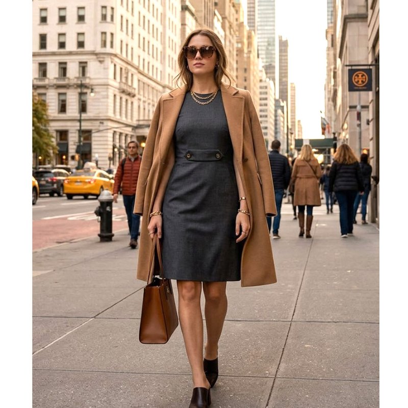 TB / TORY BURCH 鐵灰小圓釦商務洋裝 4/36-0