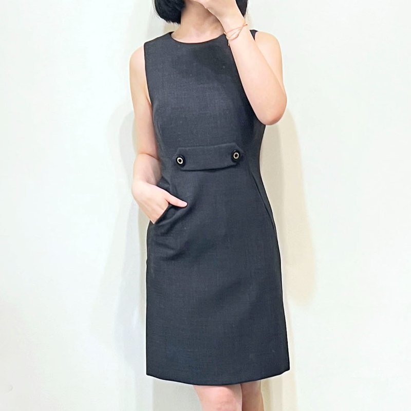 TB / TORY BURCH 鐵灰小圓釦商務洋裝 4/36-2