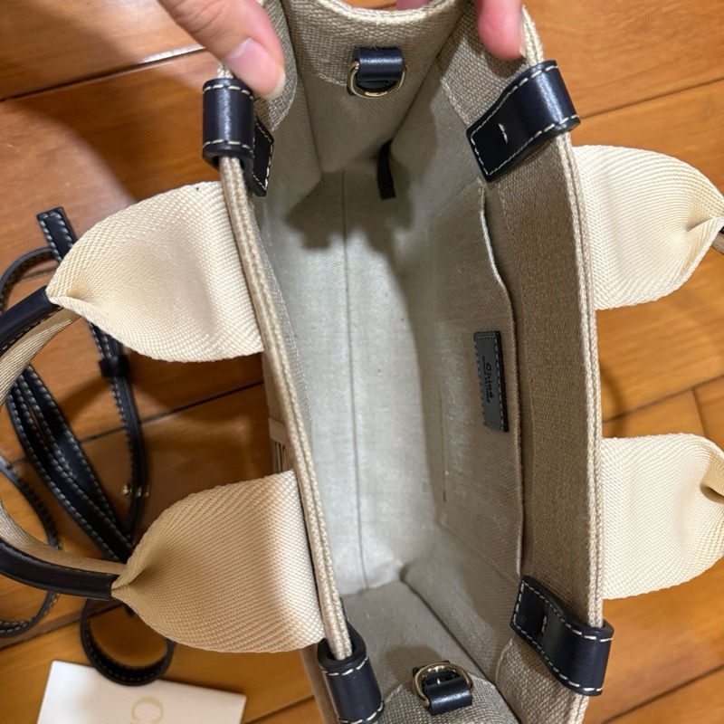 Chloe’ 蔻依Woody 帆布拼牛皮手提/斜背二用托特包_小-12