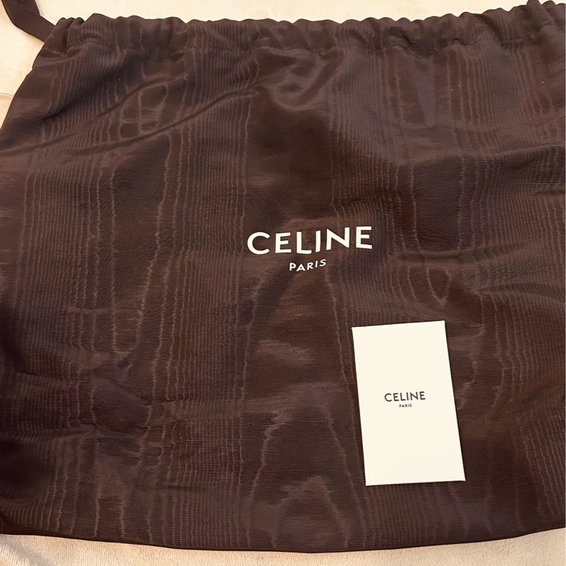 Celine 皮標凱旋門撞色條紋托特包（藍白）-15