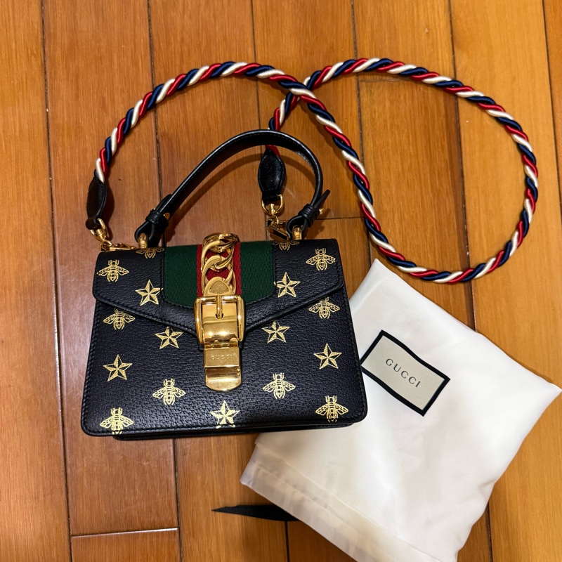GUCCI 古馳 黑色 牛皮 Sylvie 2Way 肩背包-0