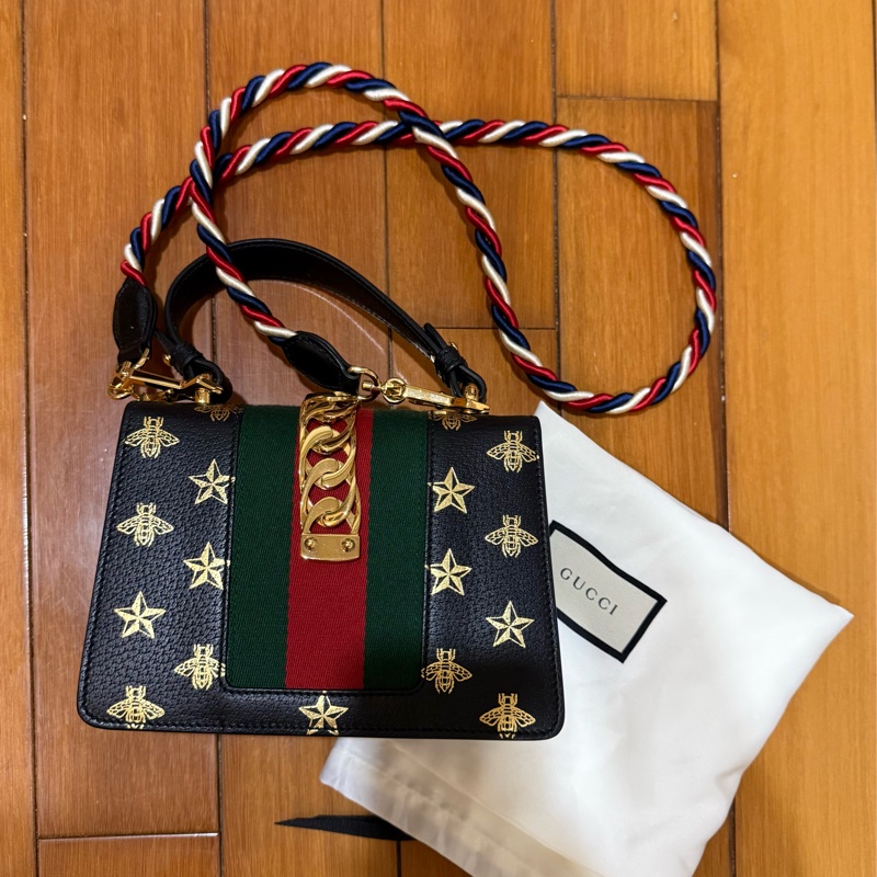 GUCCI 古馳 黑色 牛皮 Sylvie 2Way 肩背包-1