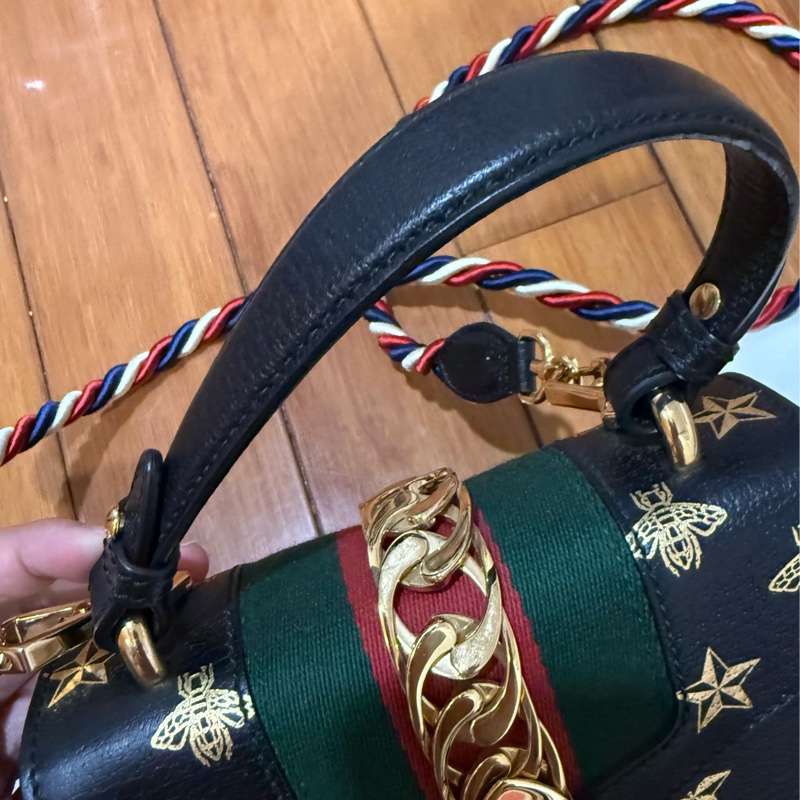 GUCCI 古馳 黑色 牛皮 Sylvie 2Way 肩背包-3