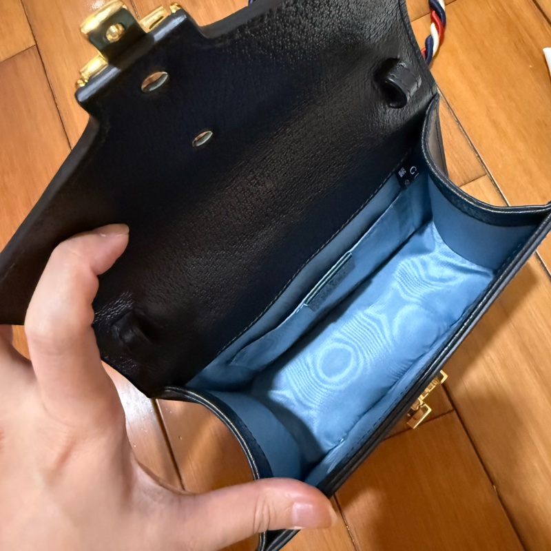 GUCCI 古馳 黑色 牛皮 Sylvie 2Way 肩背包-4