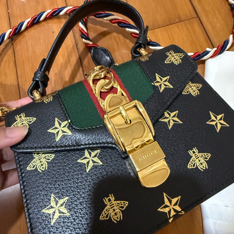 GUCCI 古馳 黑色 牛皮 Sylvie 2Way 肩背包-9