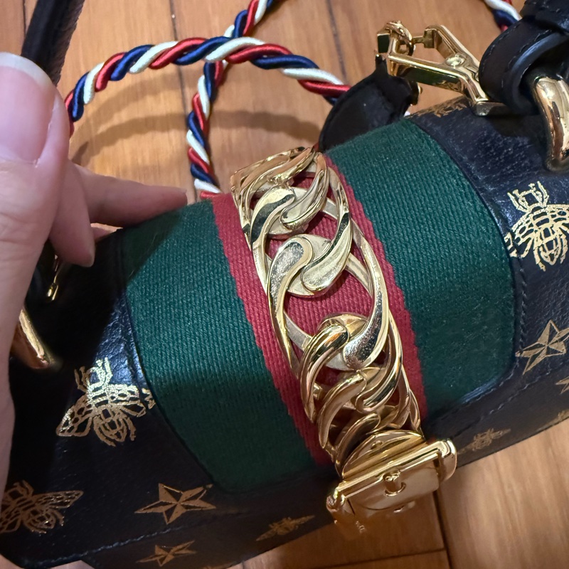 GUCCI 古馳 黑色 牛皮 Sylvie 2Way 肩背包-10