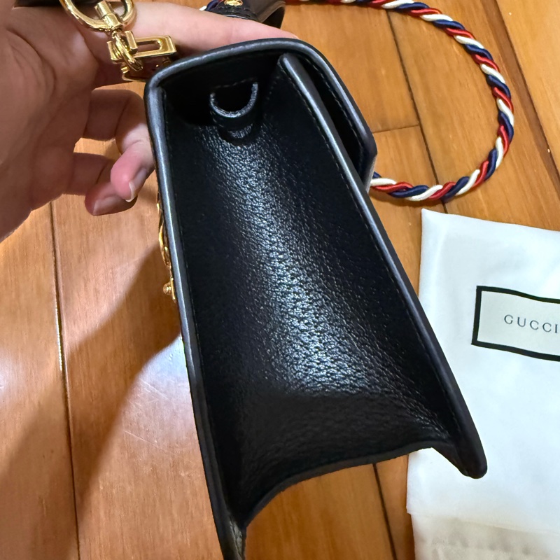 GUCCI 古馳 黑色 牛皮 Sylvie 2Way 肩背包-13