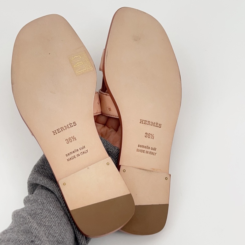 閒置新 hermes愛馬仕 鴕鳥皮H拖鞋 36.5碼。-4