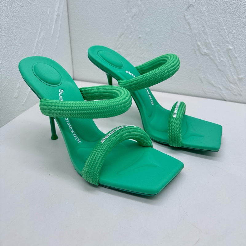 閒置新Alexander Wang亞歷山大王julie綠色方頭高跟涼拖-2