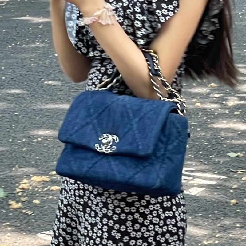 🈶購證超限量😍99新🆕Chanel香奈兒牛仔藍丹寧牛仔19bag雙色鏈條單肩斜挎手提包-2