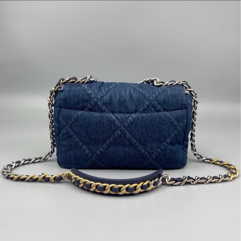 🈶購證超限量😍99新🆕Chanel香奈兒牛仔藍丹寧牛仔19bag雙色鏈條單肩斜挎手提包-9