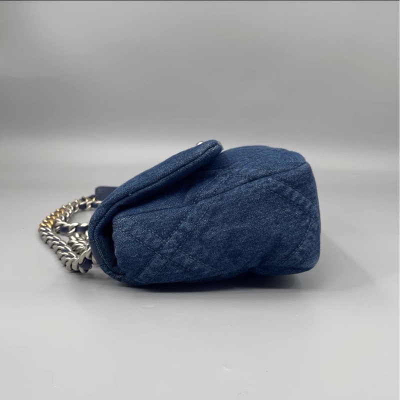🈶購證超限量😍99新🆕Chanel香奈兒牛仔藍丹寧牛仔19bag雙色鏈條單肩斜挎手提包-11