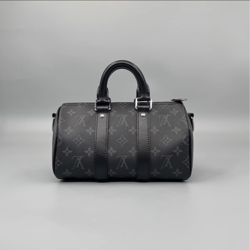 一眼淪陷❤️‍🔥Lv路易威登黑色皮革老花keepall25手提單肩斜挎包-8