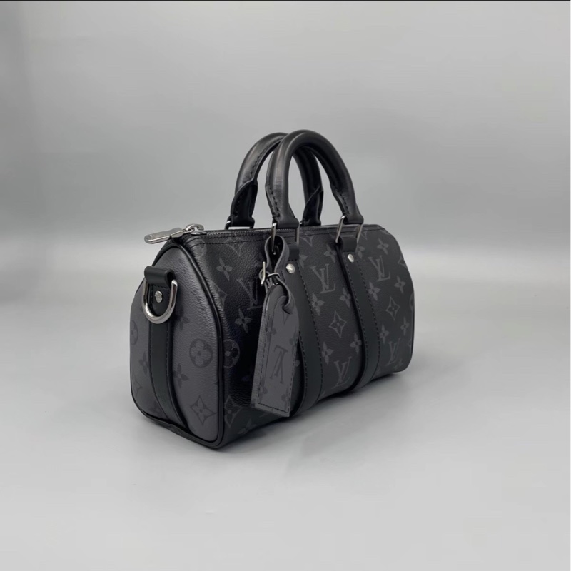 一眼淪陷❤️‍🔥Lv路易威登黑色皮革老花keepall25手提單肩斜挎包-12
