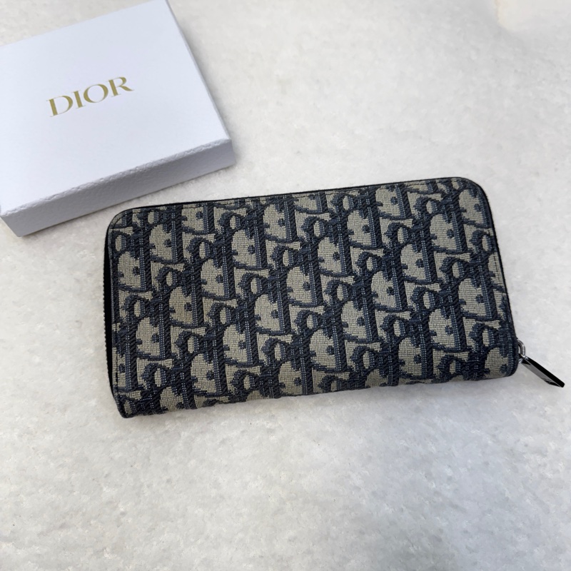 經典迪奧老花Dior Oblique 深藍緹花ㄇ字拉鍊長夾2ESBC252YSE-1