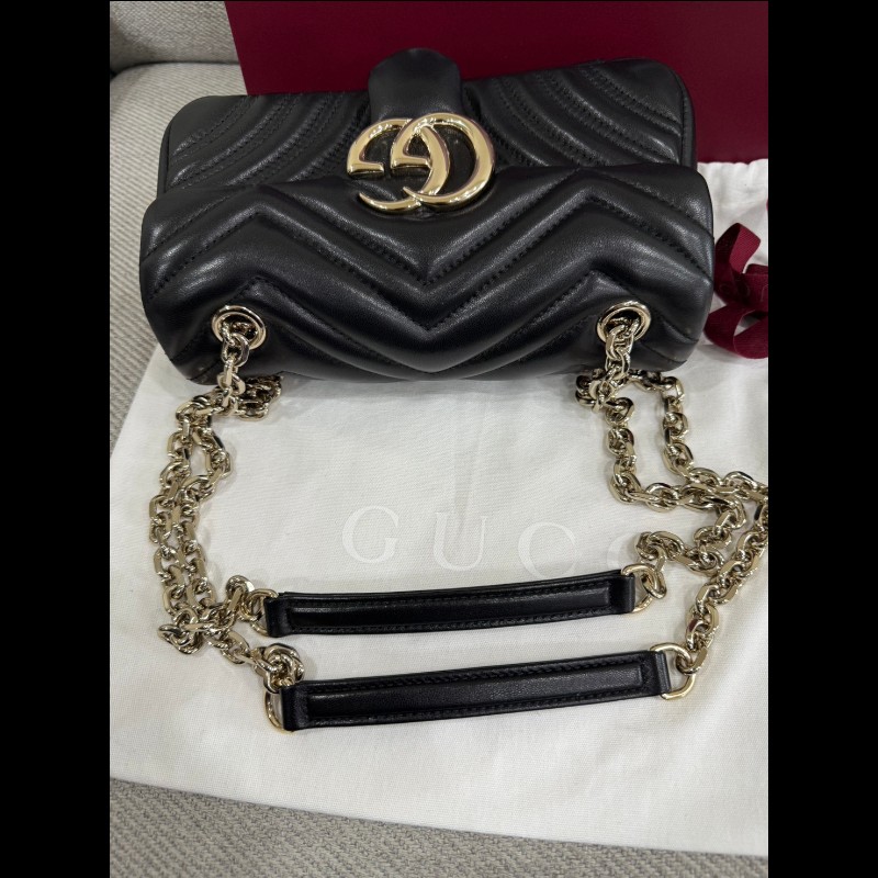 Gucci marmont 小號新款黑色羊皮淡金鏈斜背肩背包-3