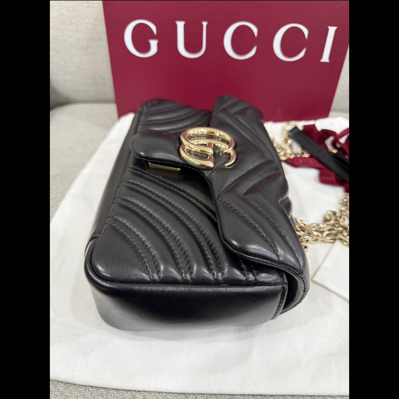 Gucci marmont 小號新款黑色羊皮淡金鏈斜背肩背包-12