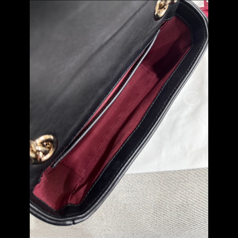 Gucci marmont 小號新款黑色羊皮淡金鏈斜背肩背包-16