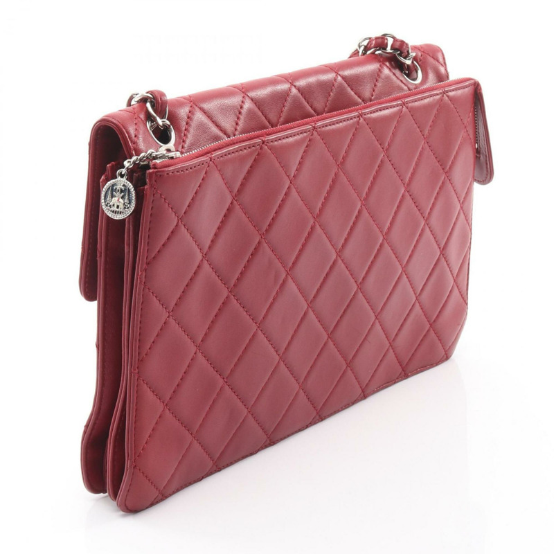 香奈兒絎縫單肩包/手提包，羊皮，女士，紅色-1