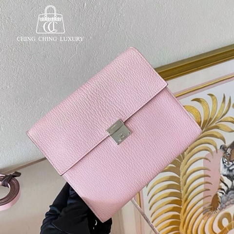 🌈Hermes💗Clic 16💗3Q櫻花粉銀扣💗98新🌈山羊皮🌟clic16🌟clic🌟hermeswallet🌟愛馬仕🌟