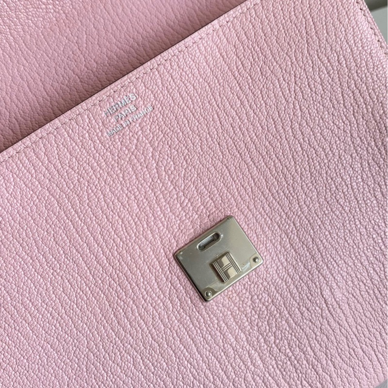 🌈Hermes💗Clic 16💗3Q櫻花粉銀扣💗98新🌈山羊皮🌟clic16🌟clic🌟hermeswallet🌟愛馬仕🌟-1