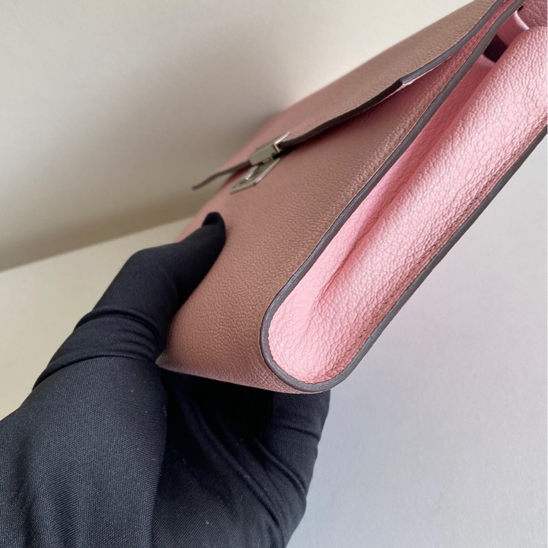 🌈Hermes💗Clic 16💗3Q櫻花粉銀扣💗98新🌈山羊皮🌟clic16🌟clic🌟hermeswallet🌟愛馬仕🌟-4