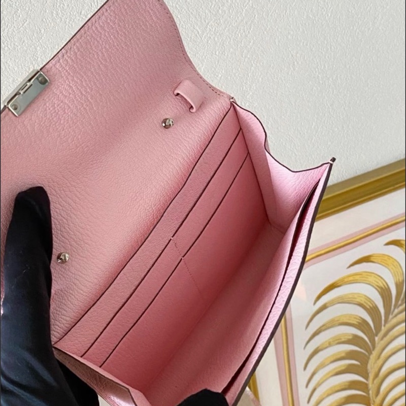 🌈Hermes💗Clic 16💗3Q櫻花粉銀扣💗98新🌈山羊皮🌟clic16🌟clic🌟hermeswallet🌟愛馬仕🌟-9
