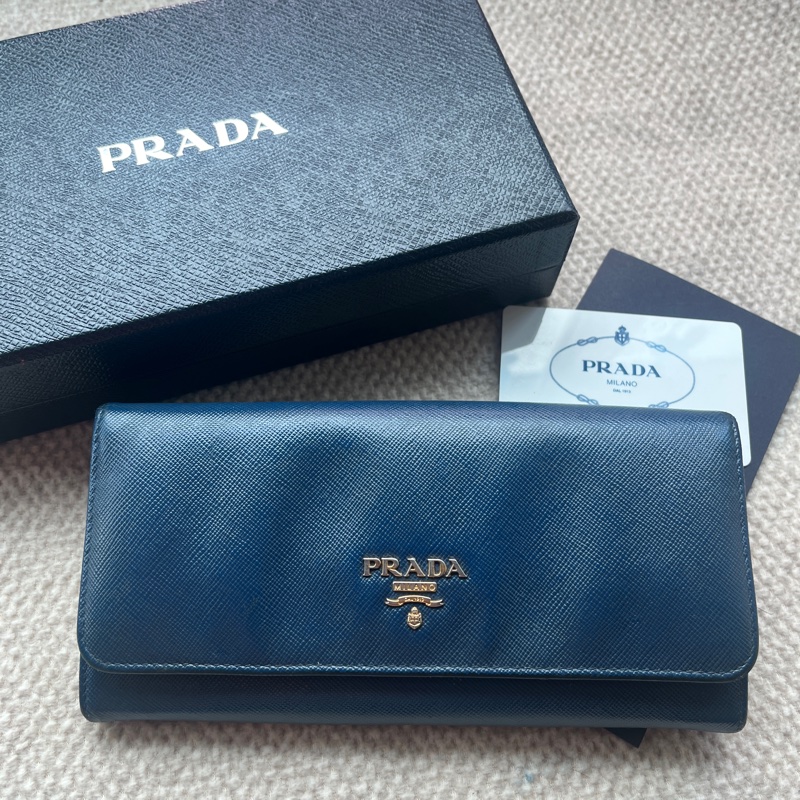 Prada Saffiano 藍色防刮牛皮長夾-0