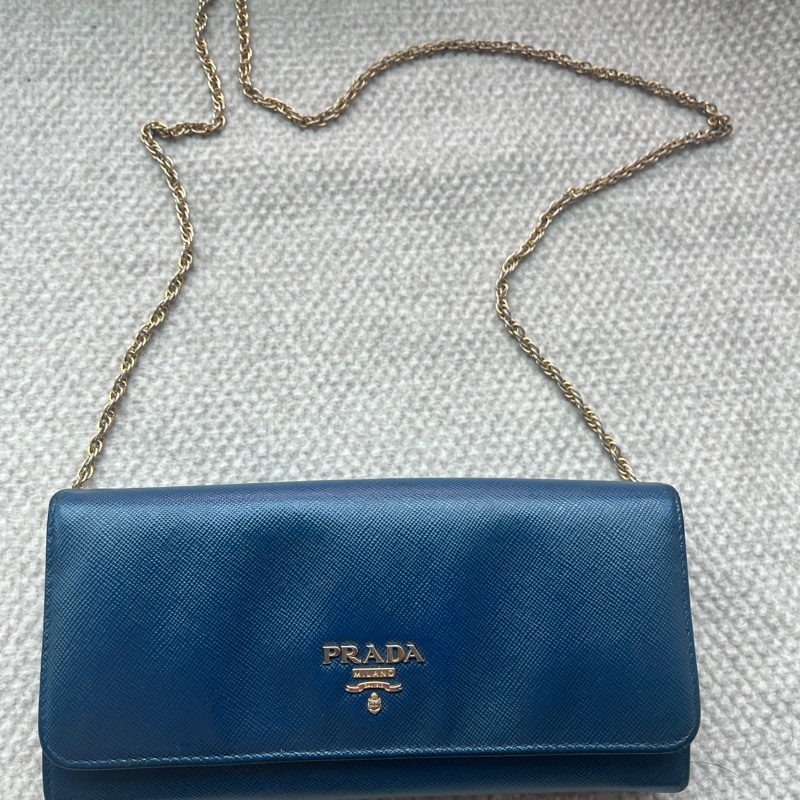 Prada Saffiano 藍色防刮牛皮長夾-2