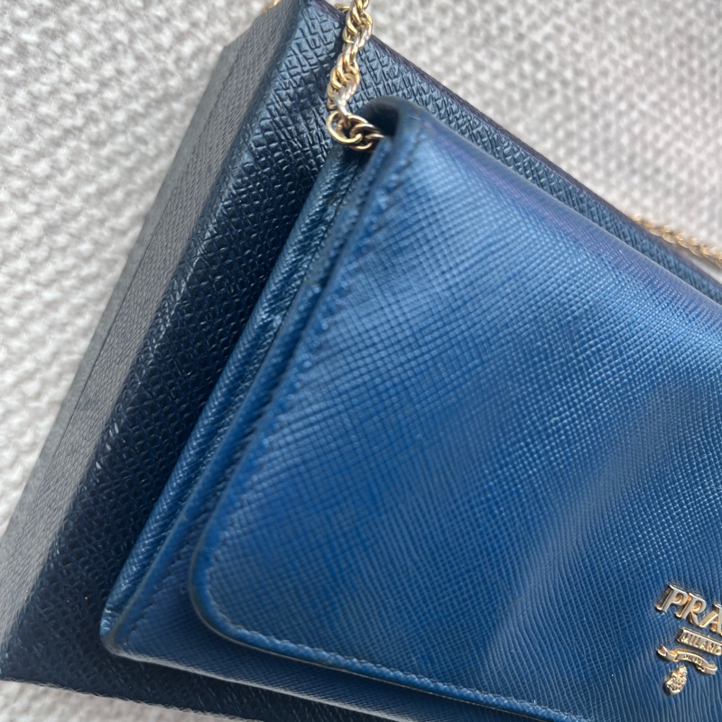 Prada Saffiano 藍色防刮牛皮長夾-4