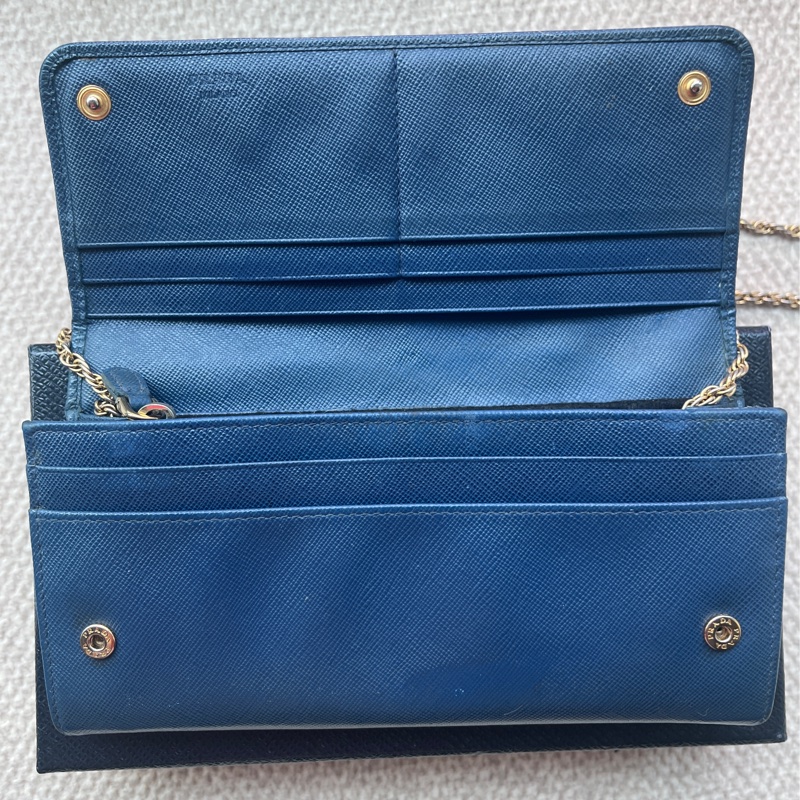 Prada Saffiano 藍色防刮牛皮長夾-5