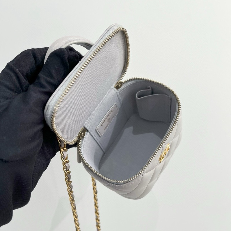 Chanel 香奈兒 灰色羊皮菱格Mini迷你手柄小盒子鏈條包 小方盒 尺寸：8.5*11*7cm 有防塵袋 31開無卡-2