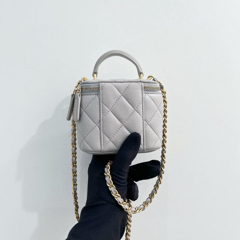 Chanel 香奈兒 灰色羊皮菱格Mini迷你手柄小盒子鏈條包 小方盒 尺寸：8.5*11*7cm 有防塵袋 31開無卡-5