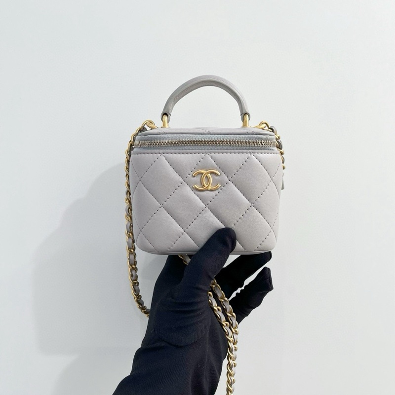 Chanel 香奈兒 灰色羊皮菱格Mini迷你手柄小盒子鏈條包 小方盒 尺寸：8.5*11*7cm 有防塵袋 31開無卡-6