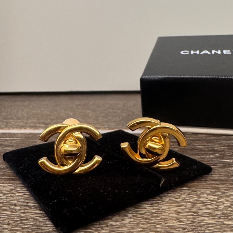 Chanel 香奈兒缺貨款logo書包釦金釦夾式耳環 耳夾-4