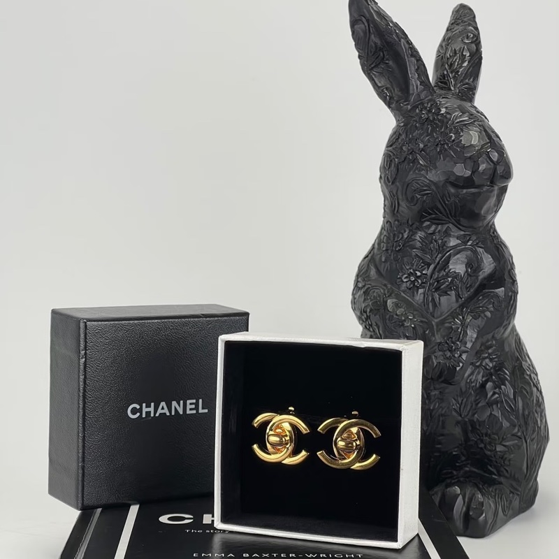 Chanel 香奈兒缺貨款logo書包釦金釦夾式耳環 耳夾-6