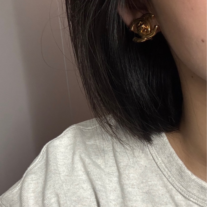 Chanel 香奈兒缺貨款logo書包釦金釦夾式耳環 耳夾-7