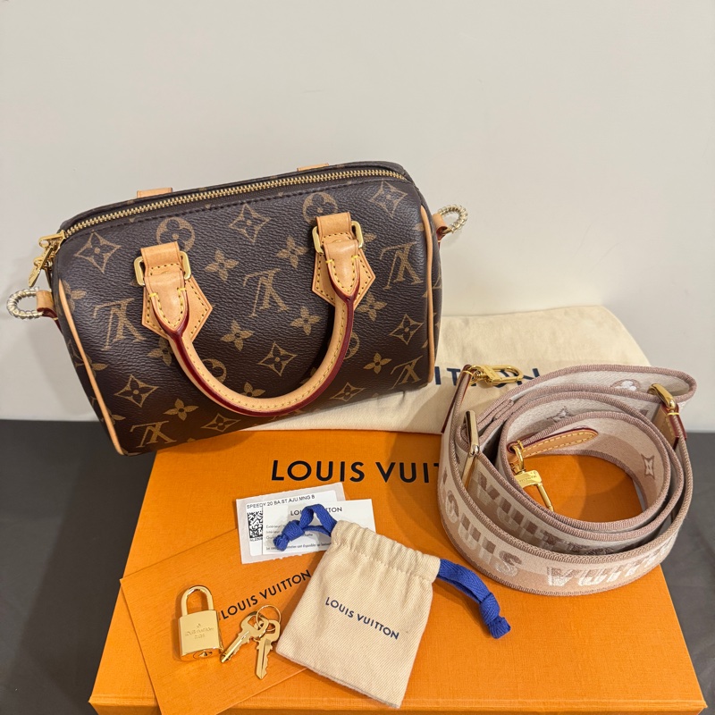 Louis Vuitton Speedy 20 芯片款💗原廠奶茶色背帶(盒裝完整）-0