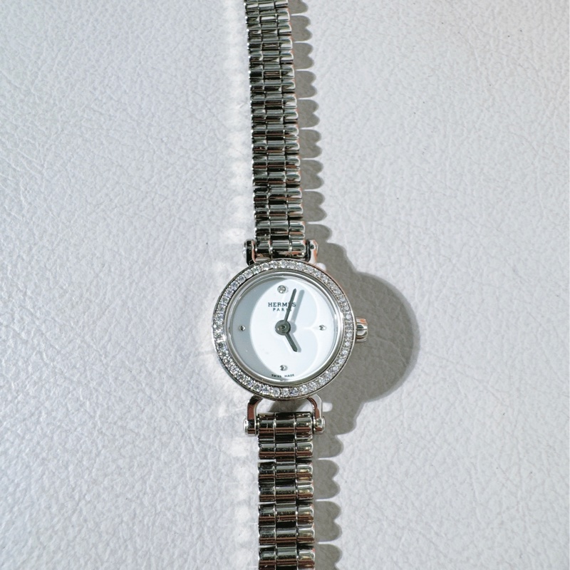 Hermes 愛馬仕福寶 18K金原鑲鑽石英腕表-5